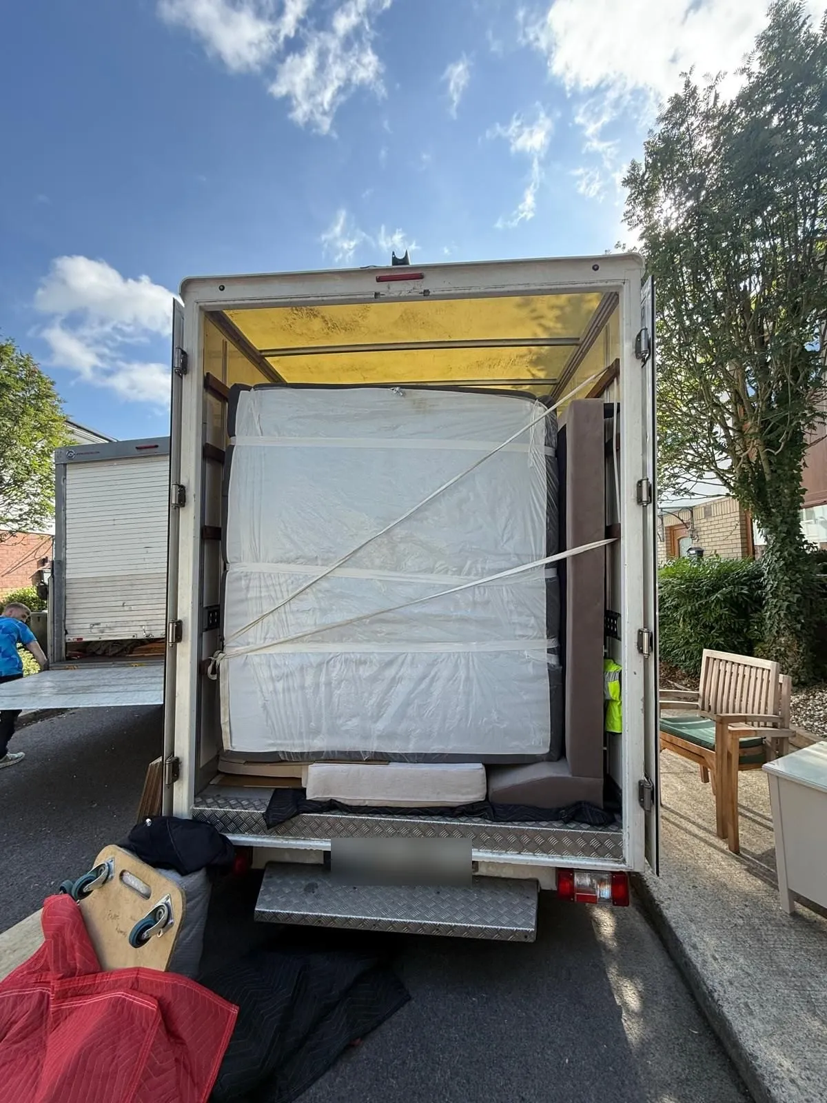 Removal van loaded with wrapped furniture for a short move, local removals in Bradford