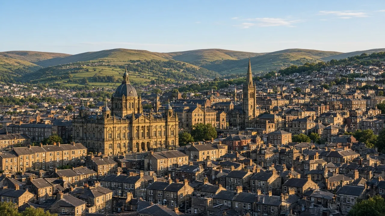 Rows of stone terraced houses on a Bradford street