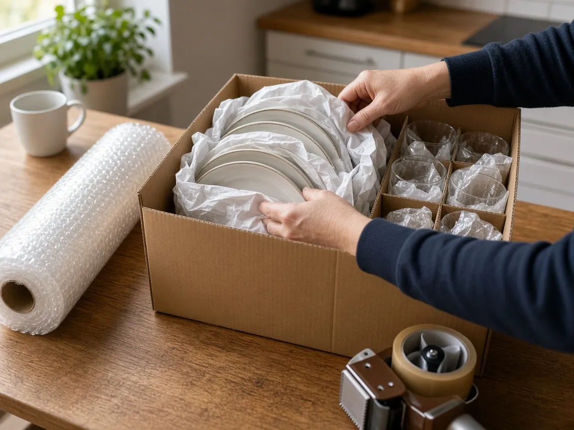 Boxes and packing materials ready for a move, packing service in Bradford