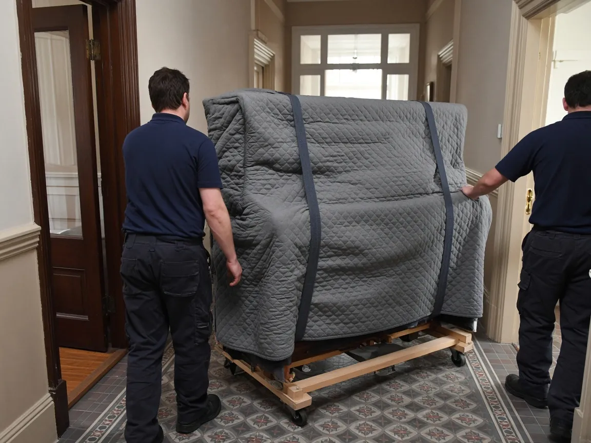 Piano wrapped and ready to move, piano removals in Bradford